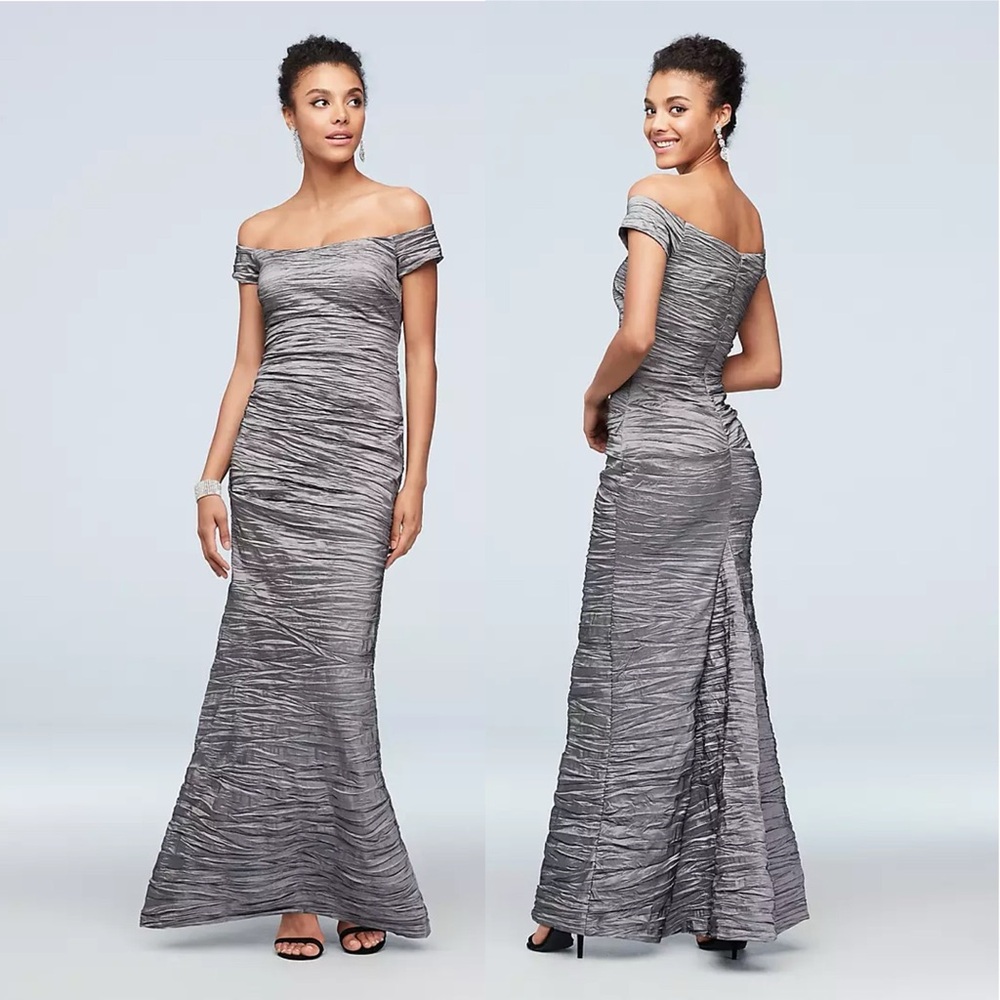 Alex Evenings Silver Off-Shoulder Formal Dress size 10